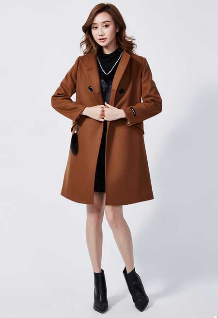 女人屋春季新款时尚纯色羊毛大衣外套