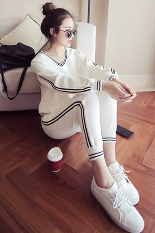 韩版休闲运动服套装女宽松长袖套头卫衣长裤时尚两件套